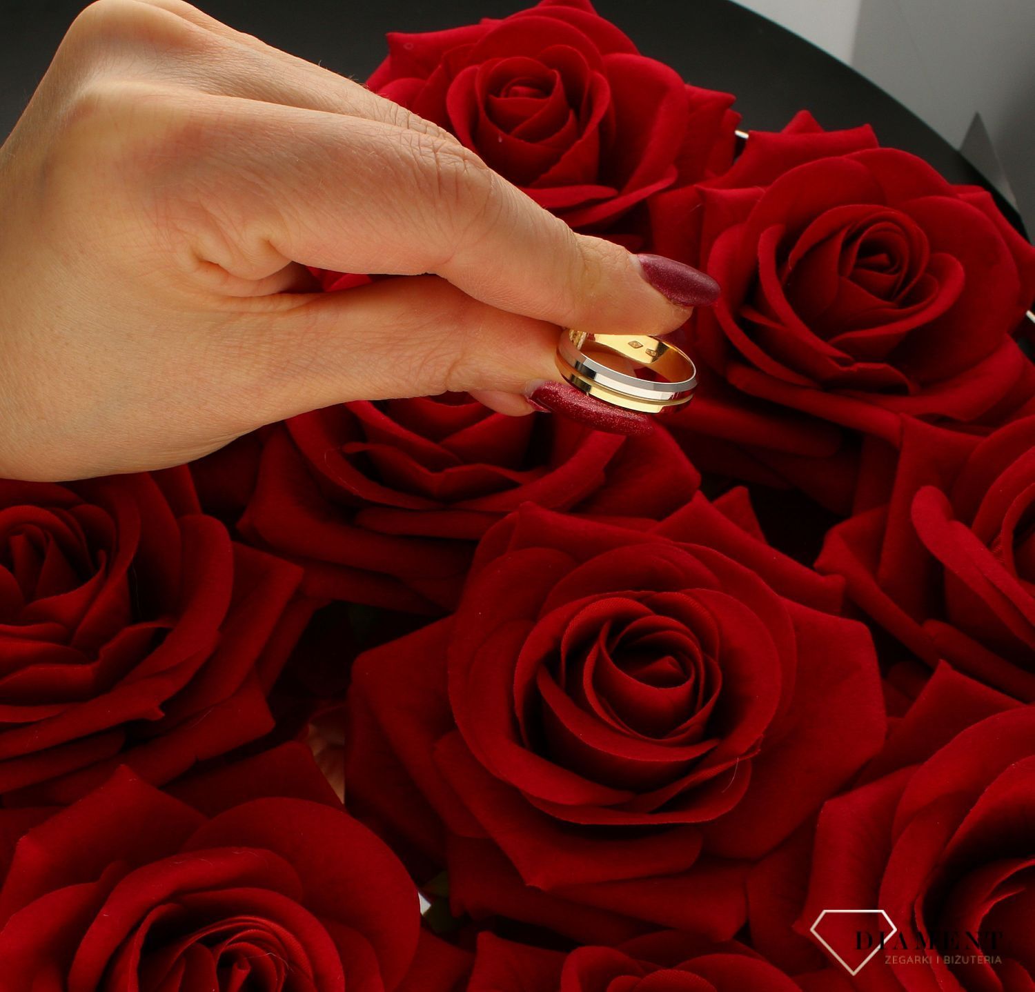 Złota obrączka dwukolorowa premium 585 – 5 mm, żółte i białe złoto.jpg